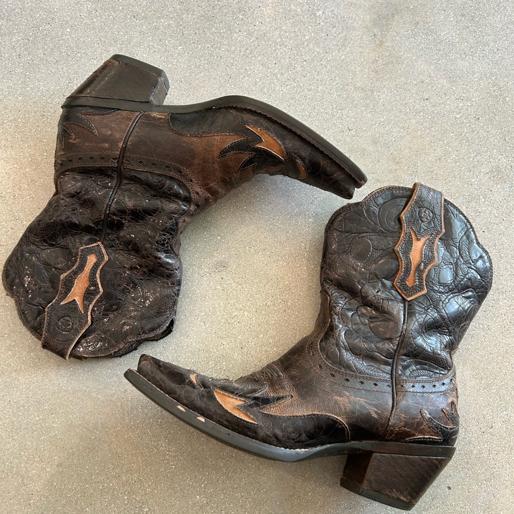 Ariat Distressed Leather Western Boots 7 cowboy cowgirl brown